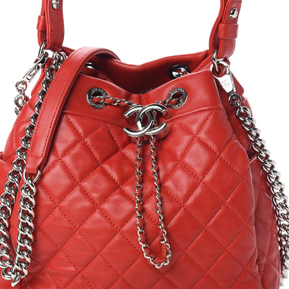 Chanel Lambskin Quilted Small CC Chain Drawstring Bucket Bag Red 10 of 10