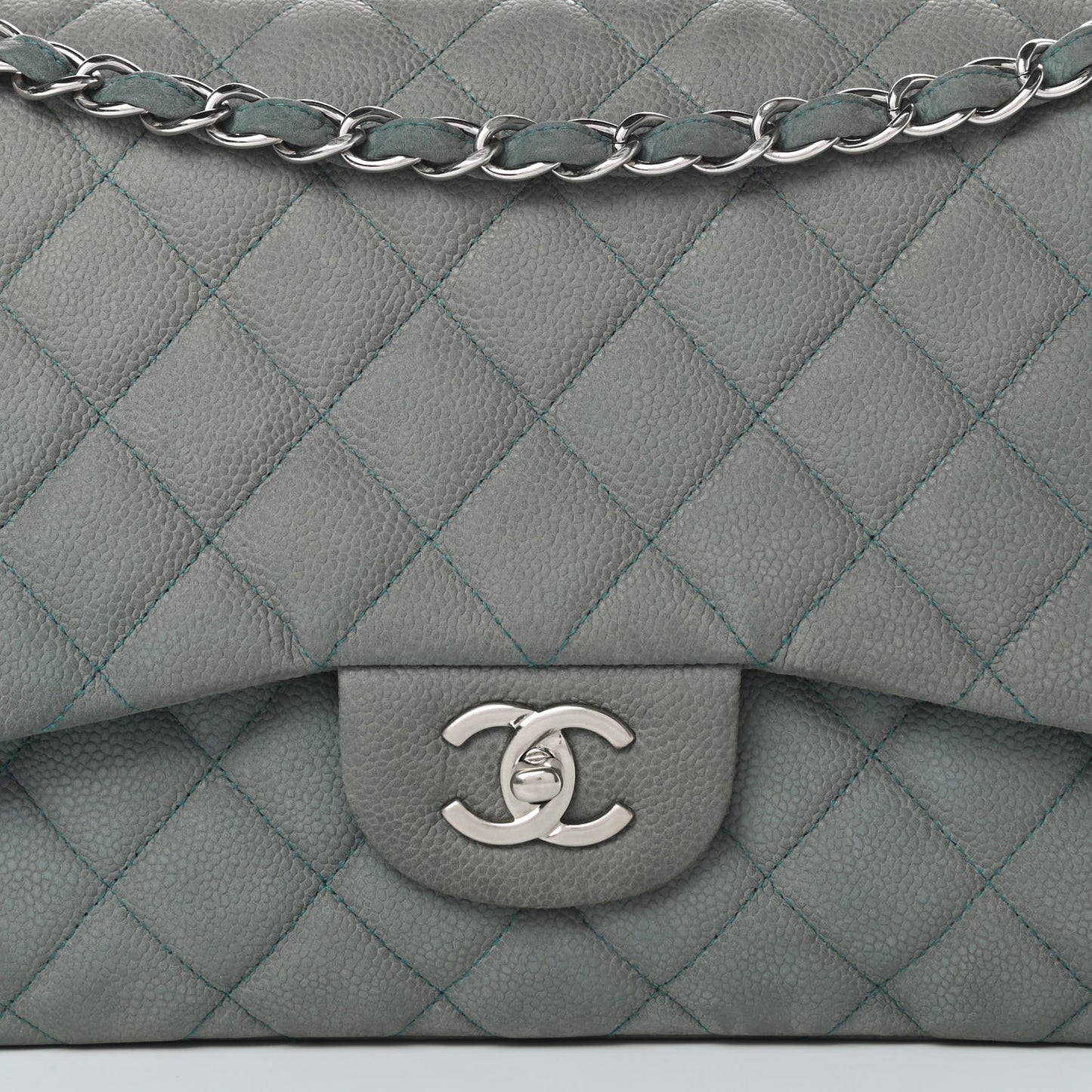 Iridescent Caviar Quilted Jumbo Double Flap Turquoise