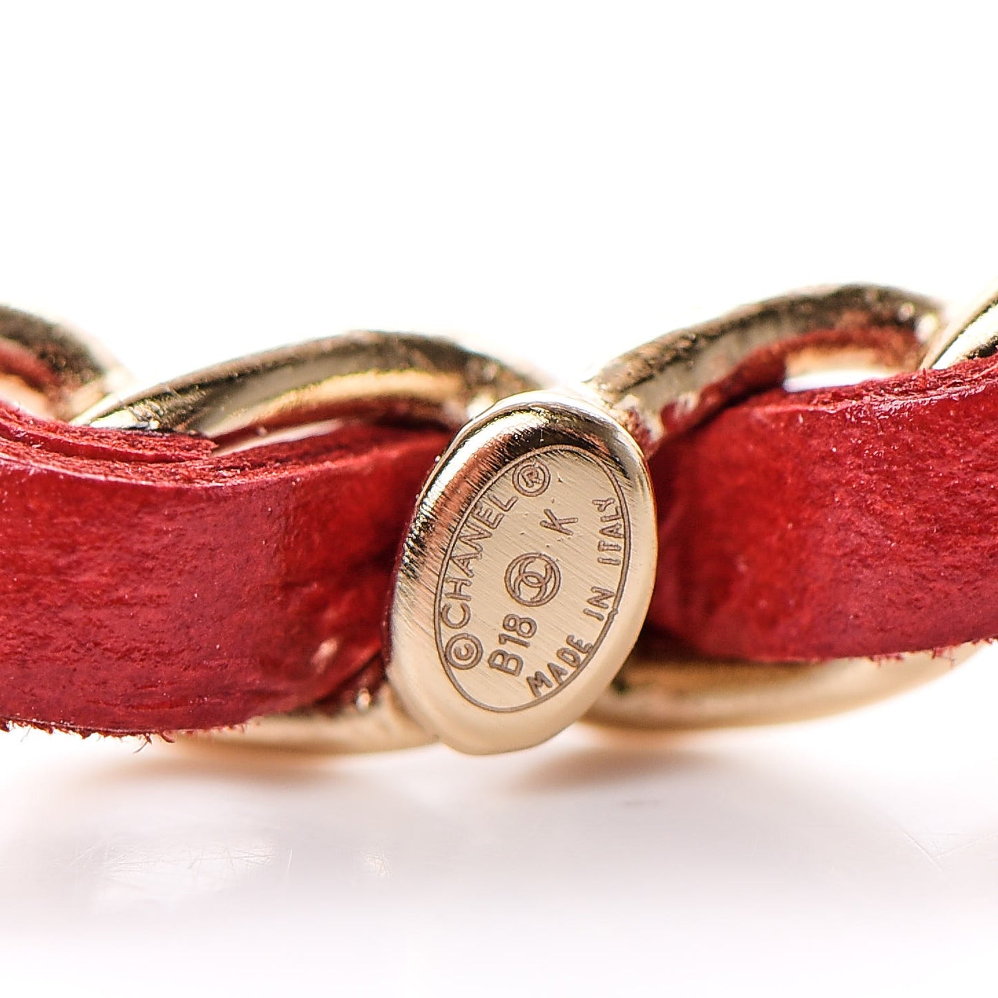Lambskin Chain Logo Brooch Red Gold