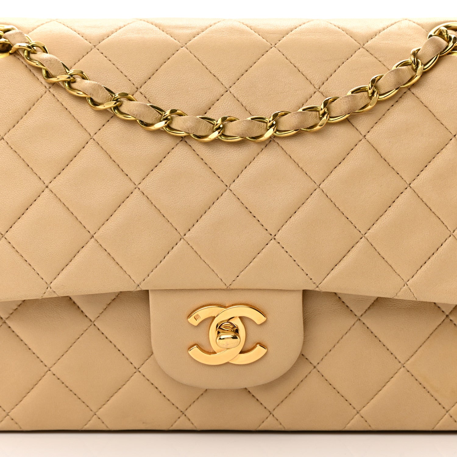 Chanel Lambskin Quilted Medium Double Flap Beige 9 of 26