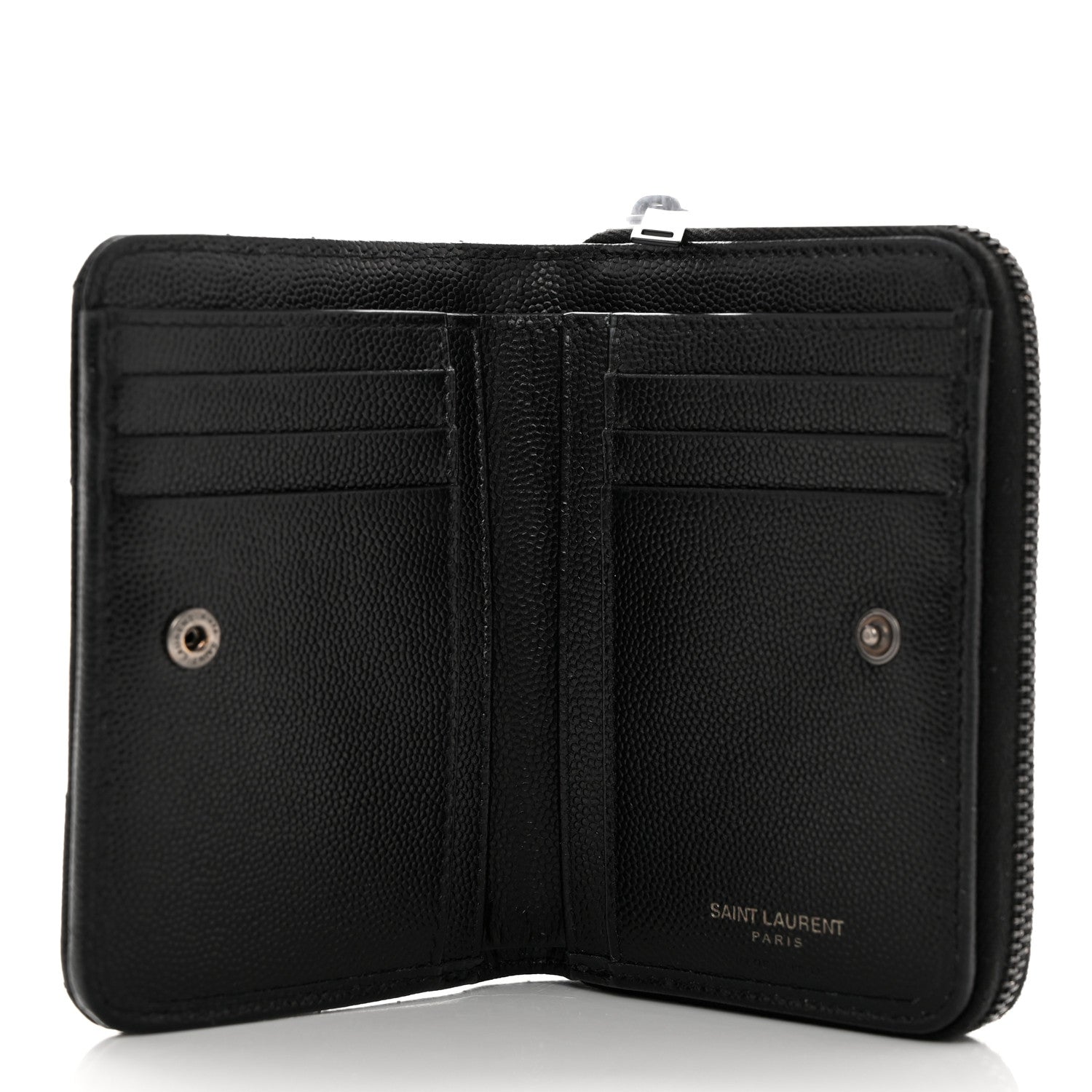 Saint Laurent Grain De Poudre Matelasse Chevron Monogram Monochrome Compact Zip Around Wallet Black 5 of 8