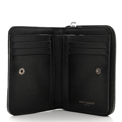 Saint Laurent Grain De Poudre Matelasse Chevron Monogram Monochrome Compact Zip Around Wallet Black 5 of 8