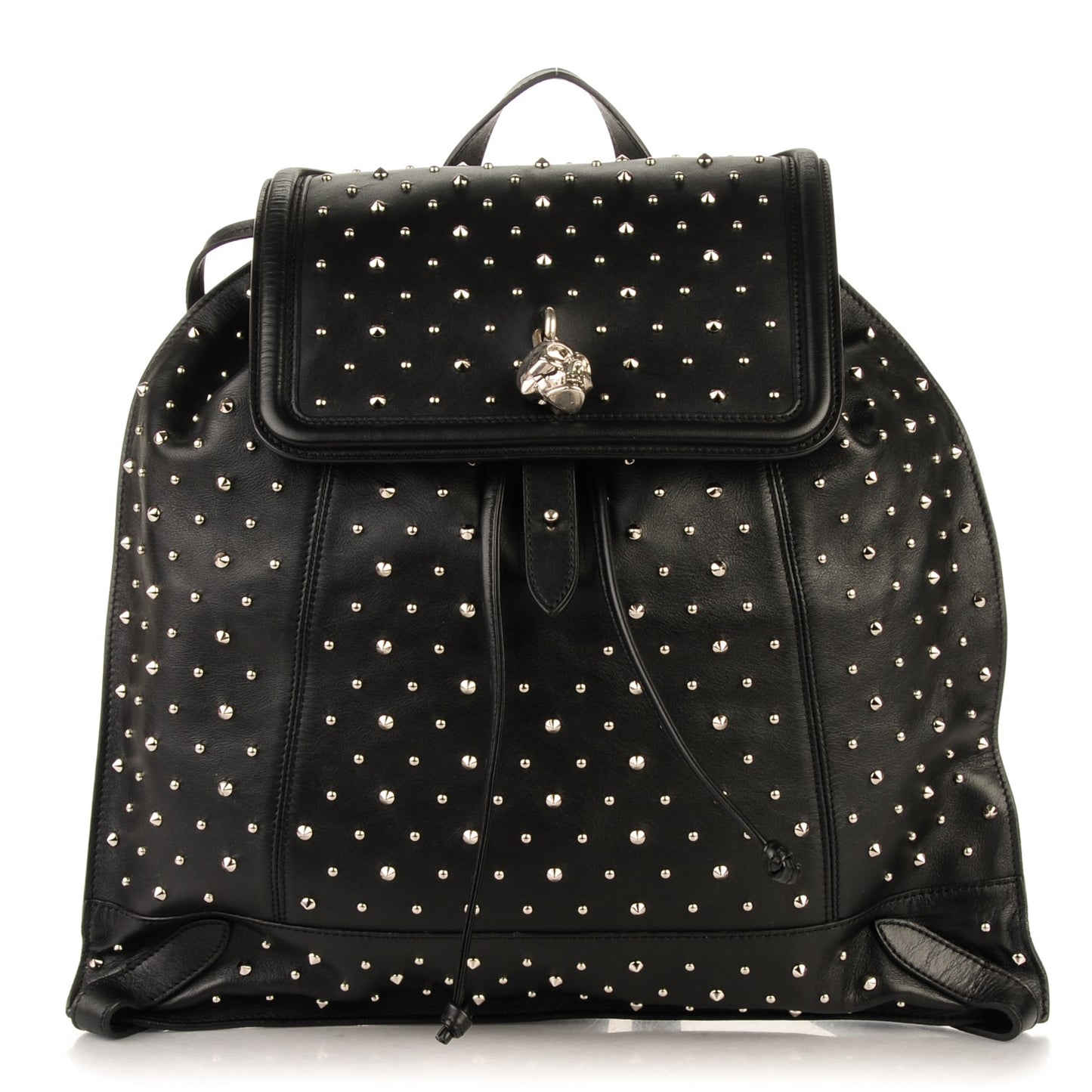 Calfskin Studded Padlock Zip Backpack Black