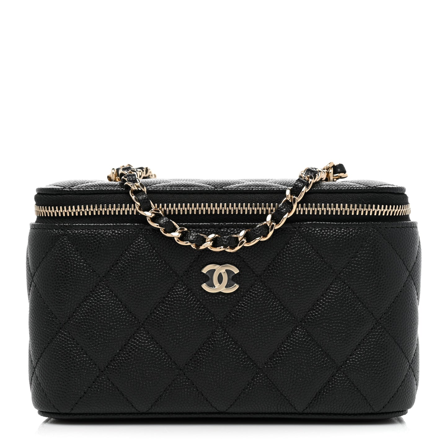 Caviar Quilted Small Vanity Case With Chain Black