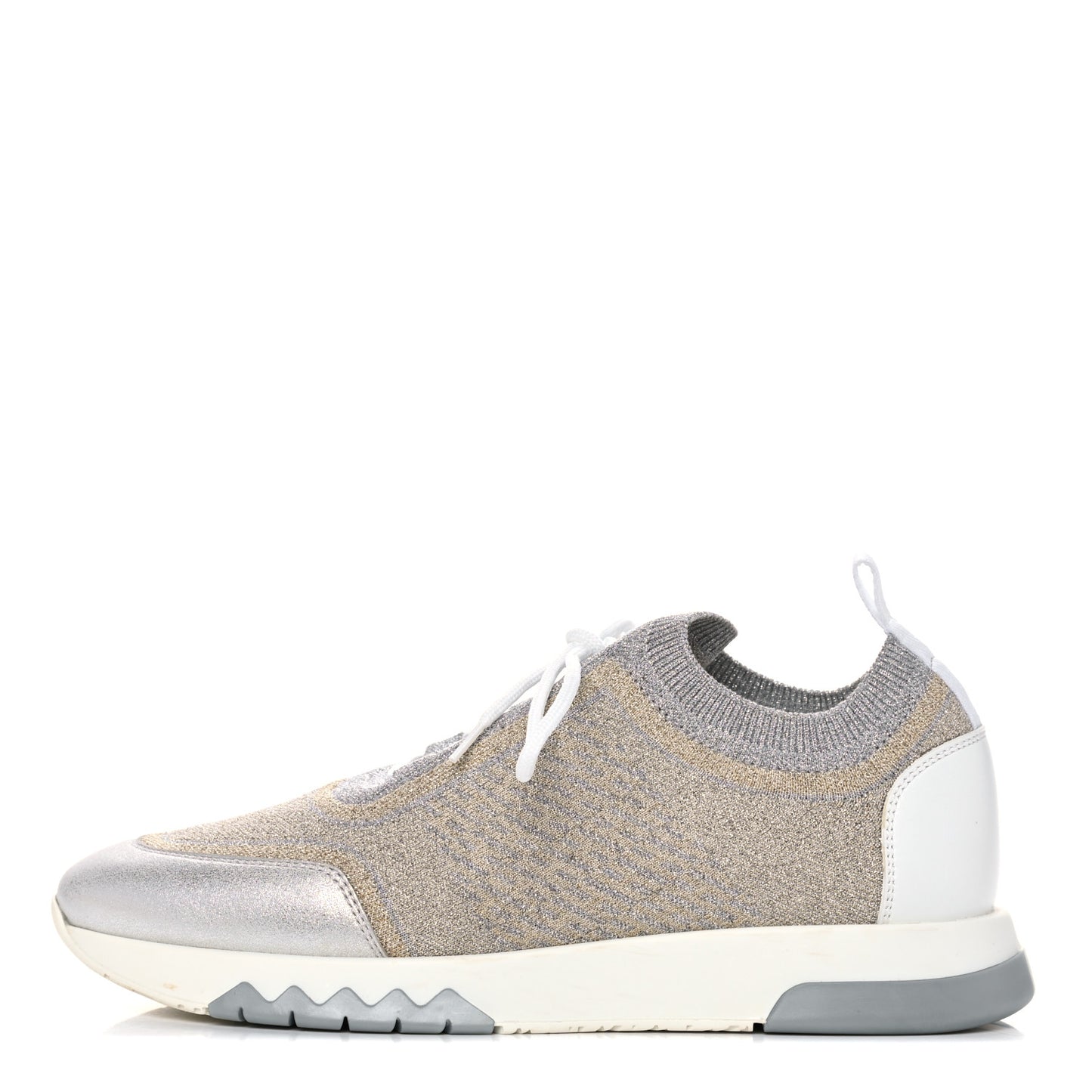 Metallic Knit Calfskin Suede Goatskin Bi-Color Womens Addict Sneakers 38 Multicolor Gris Argent