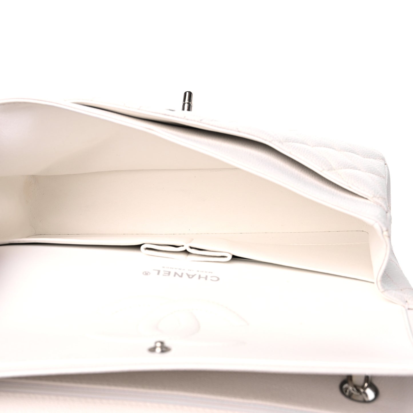 Caviar Quilted Medium Double Flap White