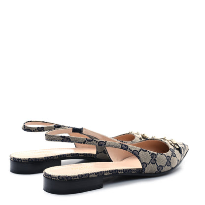 Gucci Monogram Horsebit Womens Slingback Ballet Flat 39.5 Beige Blue 5 of 10