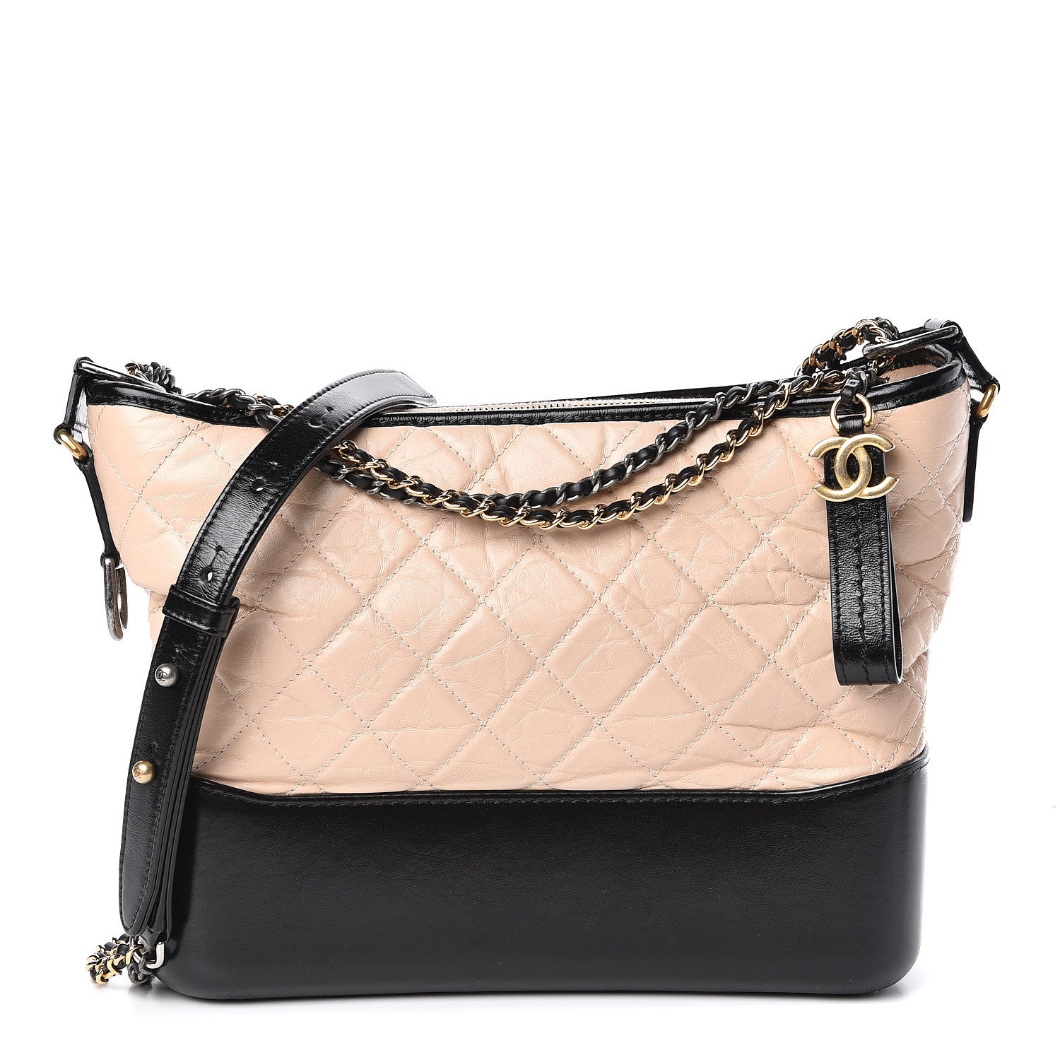 Chanel Aged Calfskin Quilted Medium Gabrielle Hobo Beige Black 1 of 10