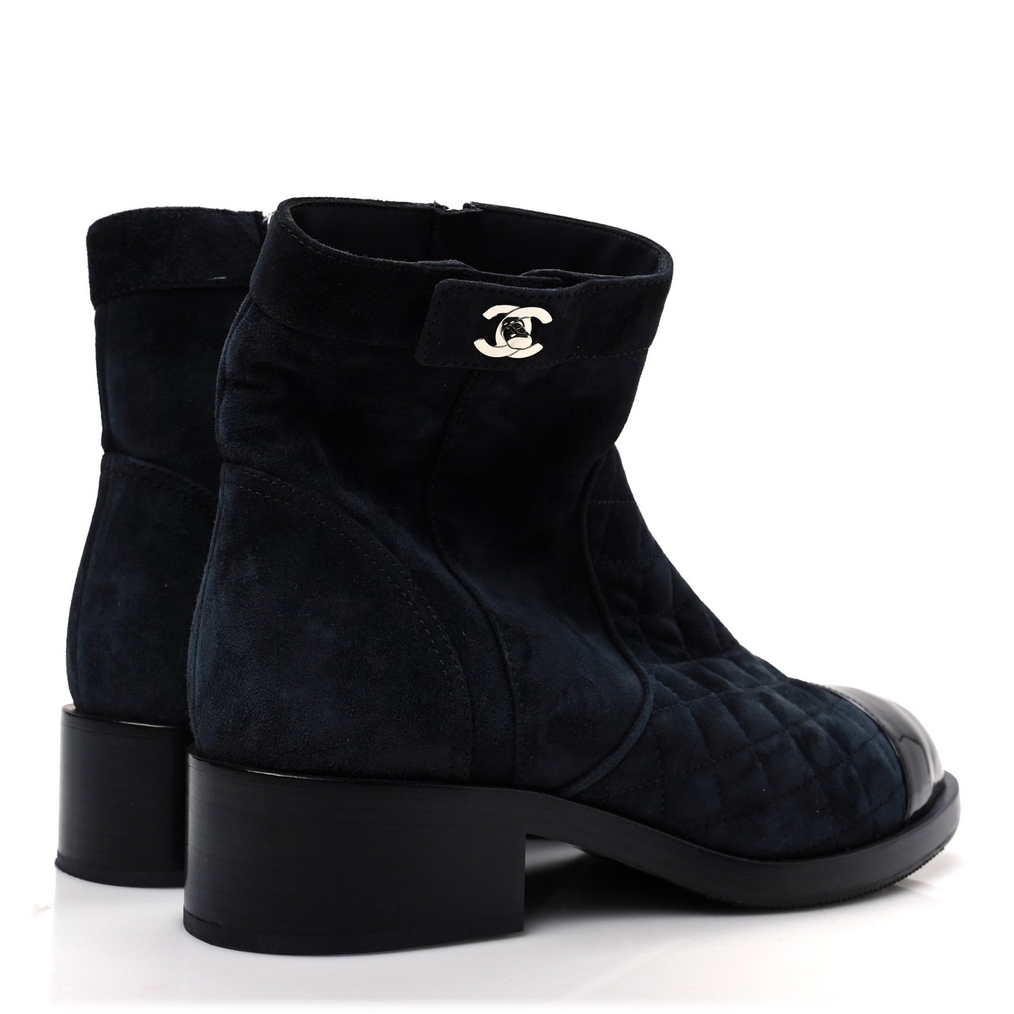 Suede Patent Calfskin Quilted Cap Toe Short Boots 41 Gray Black