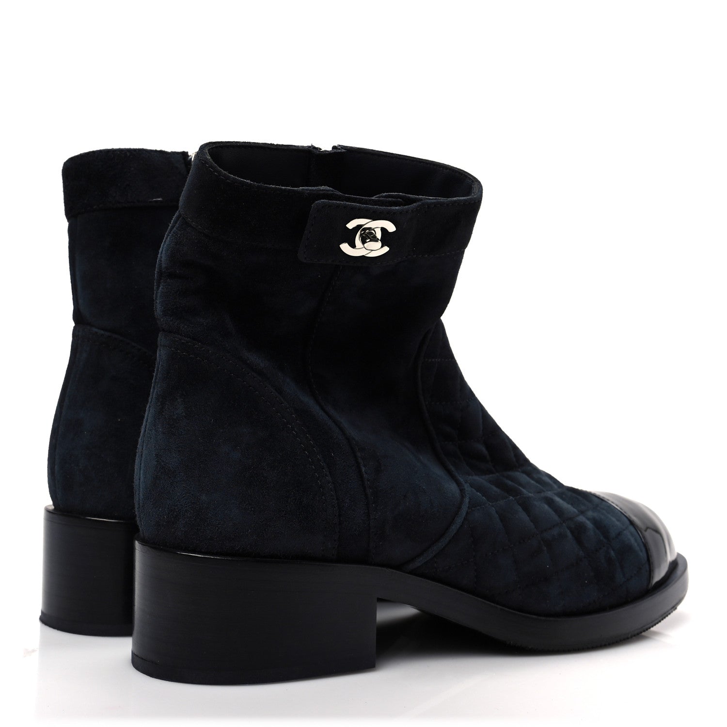 Chanel Suede Patent Calfskin Quilted Cap Toe Short Boots 41 Gray Black 4 of 8