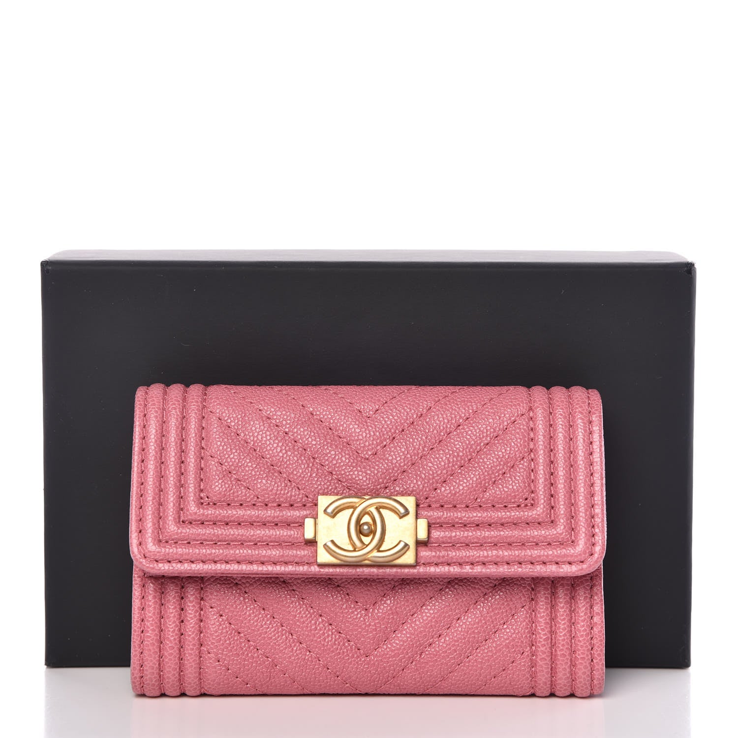 Chanel Caviar Chevron Quilted Boy Card Holder Wallet Dark Pink 9 of 9