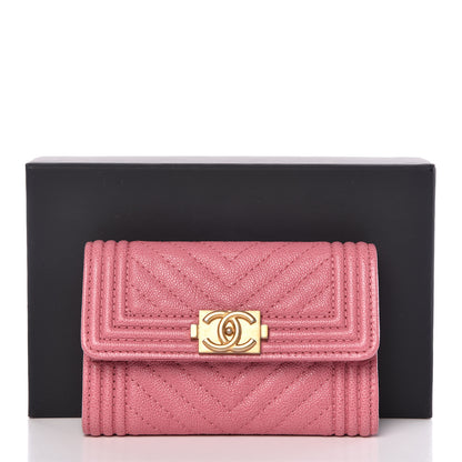 Chanel Caviar Chevron Quilted Boy Card Holder Wallet Dark Pink 9 of 9