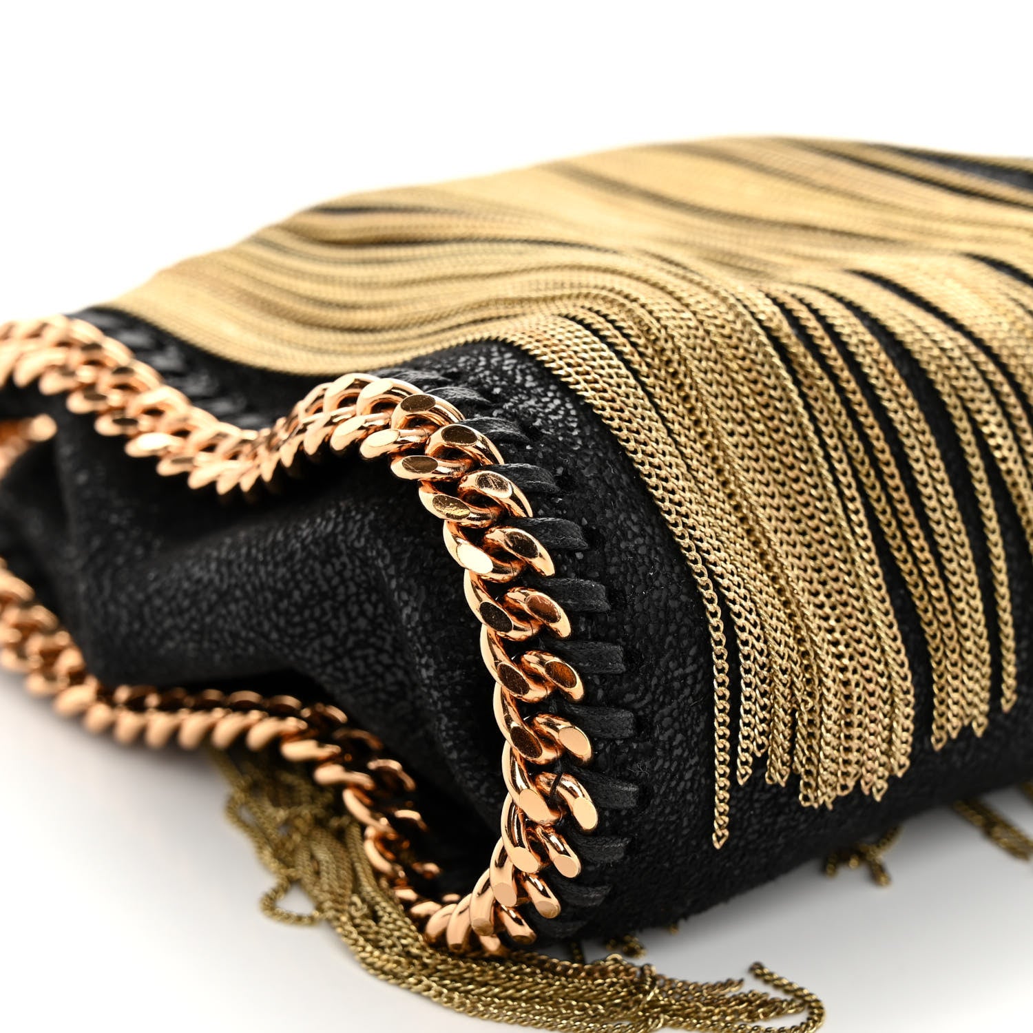 Stella McCartney Eco Suede Tiny Fringe Falabella Tote Black Gold 8 of 9
