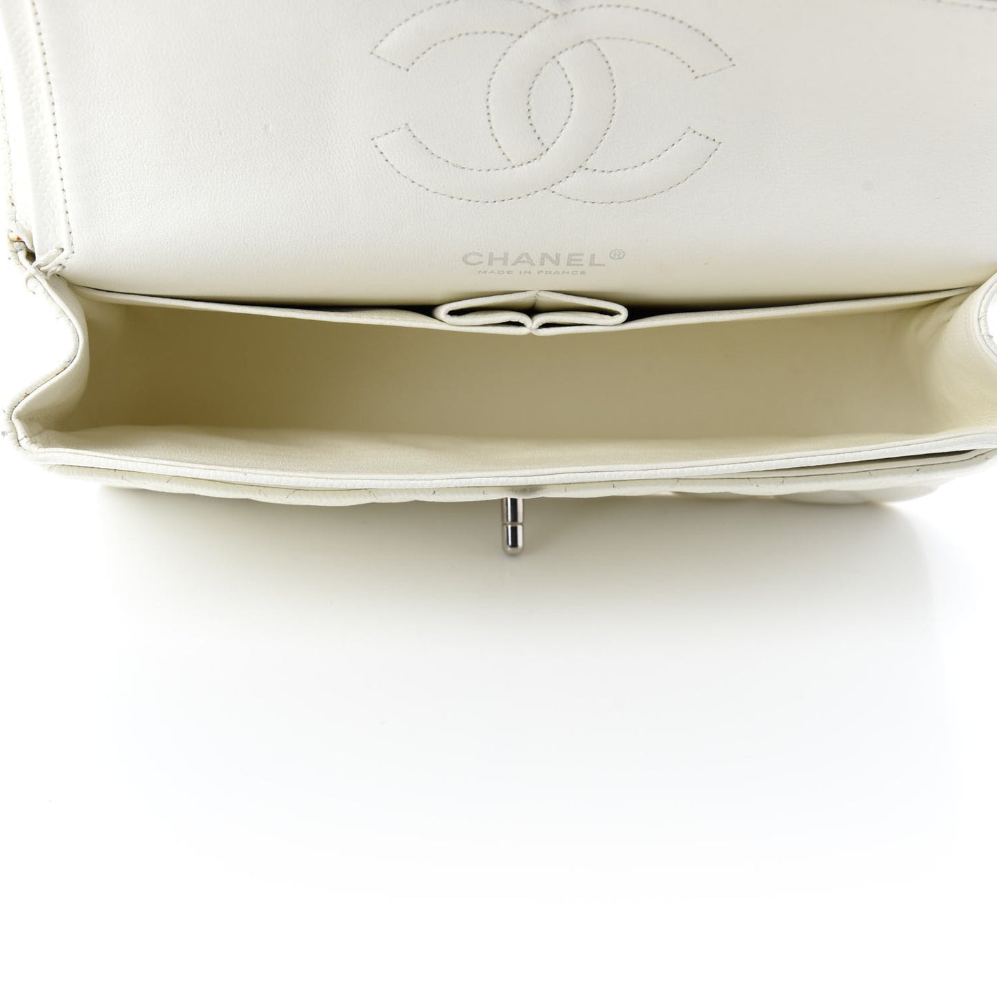 Caviar Quilted Medium Double Flap White