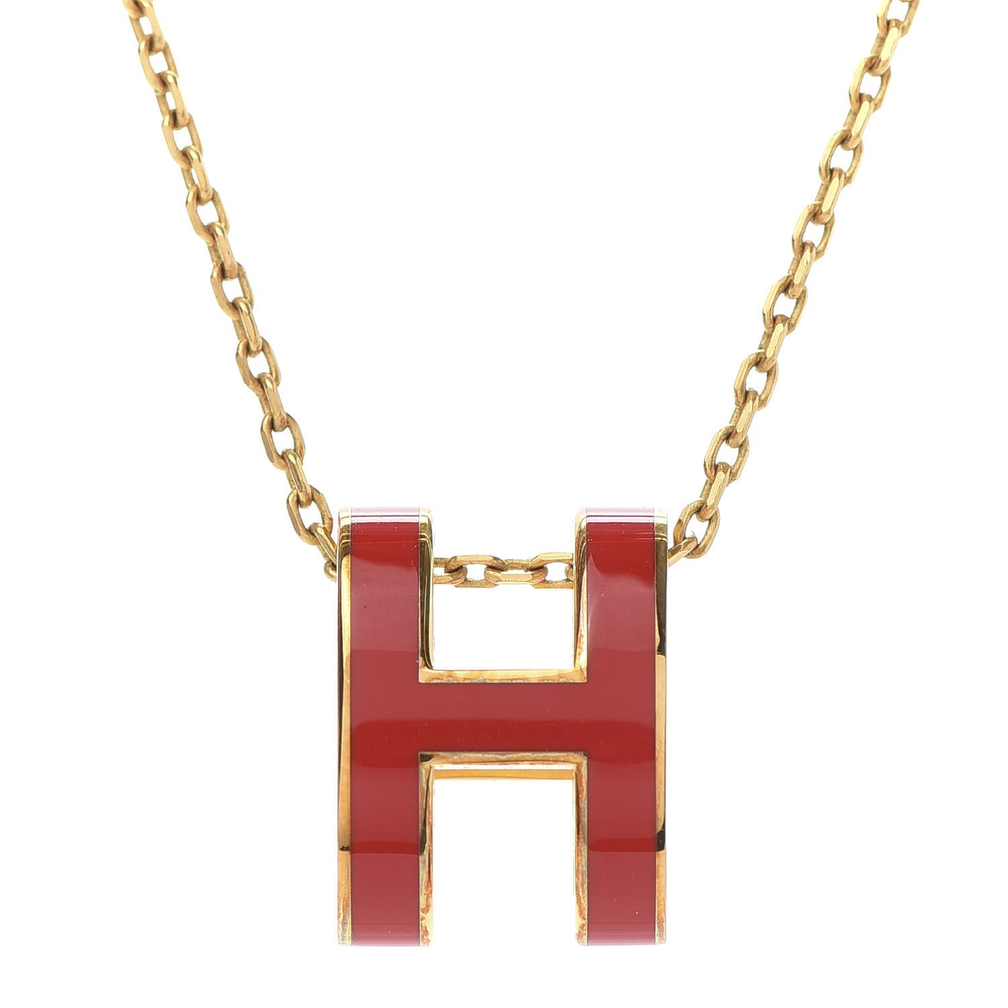 Lacquered Gold Pop H Pendant Necklace Rouge Corail