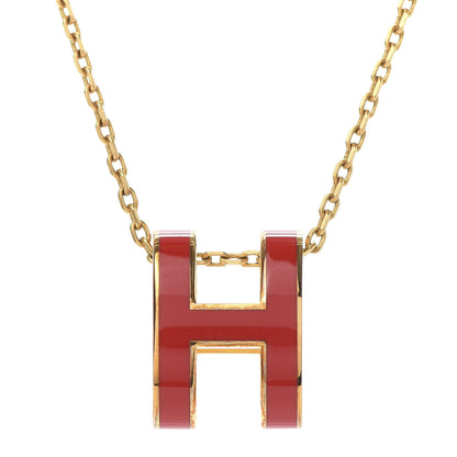 Hermes Lacquered Gold Pop H Pendant Necklace Rouge Corail 3 of 7