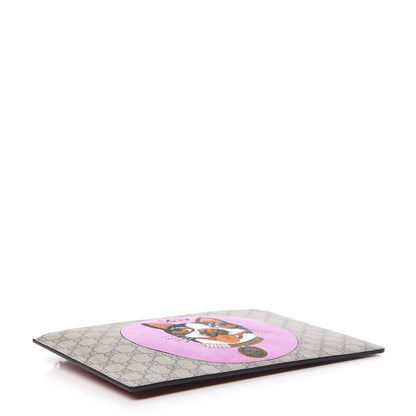 Gucci GG Supreme Monogram Bosco Patch Zip Pouch Beige Malva Hibiscus Red 4 of 7