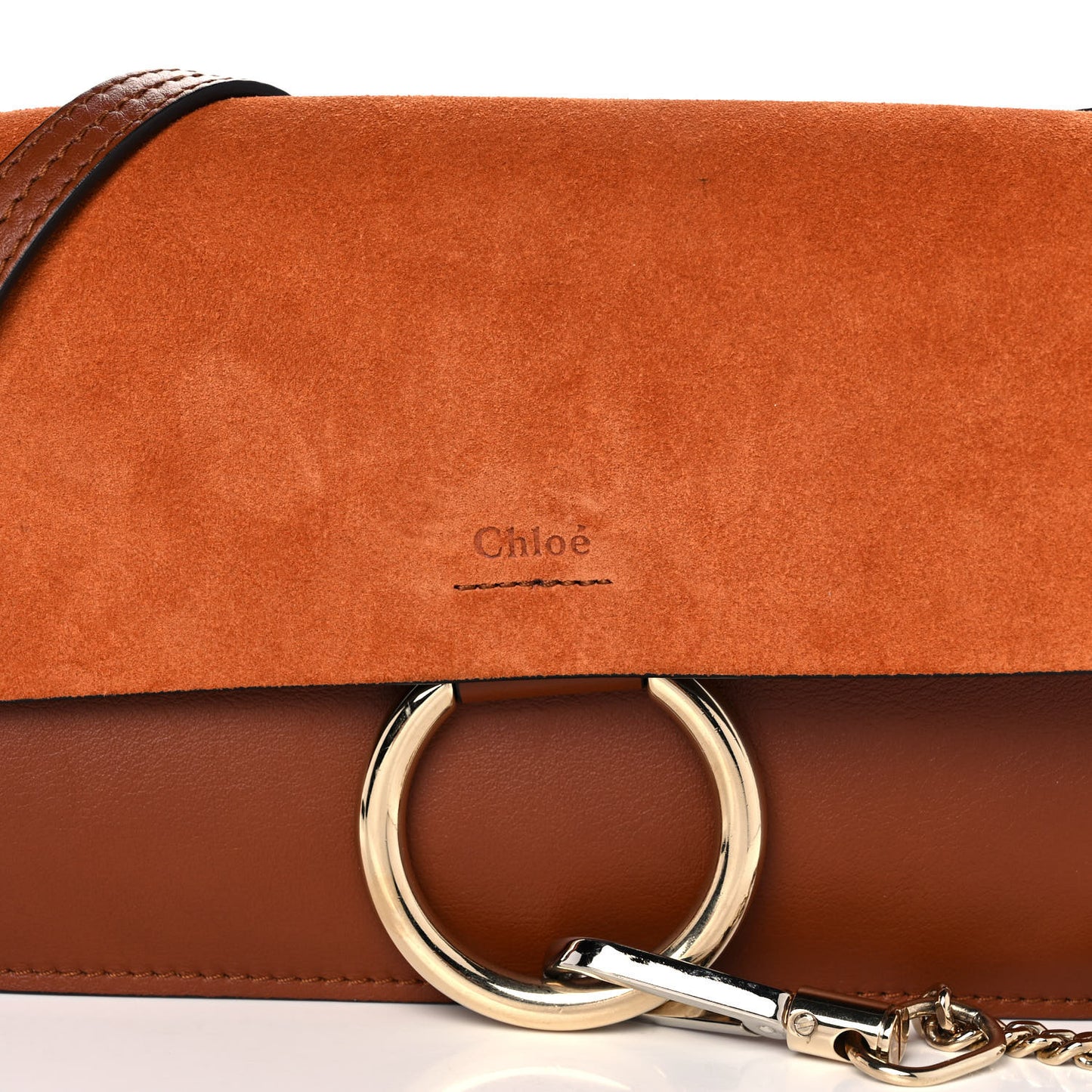 Suede Calfskin Small Faye Shoulder Bag Tobacco