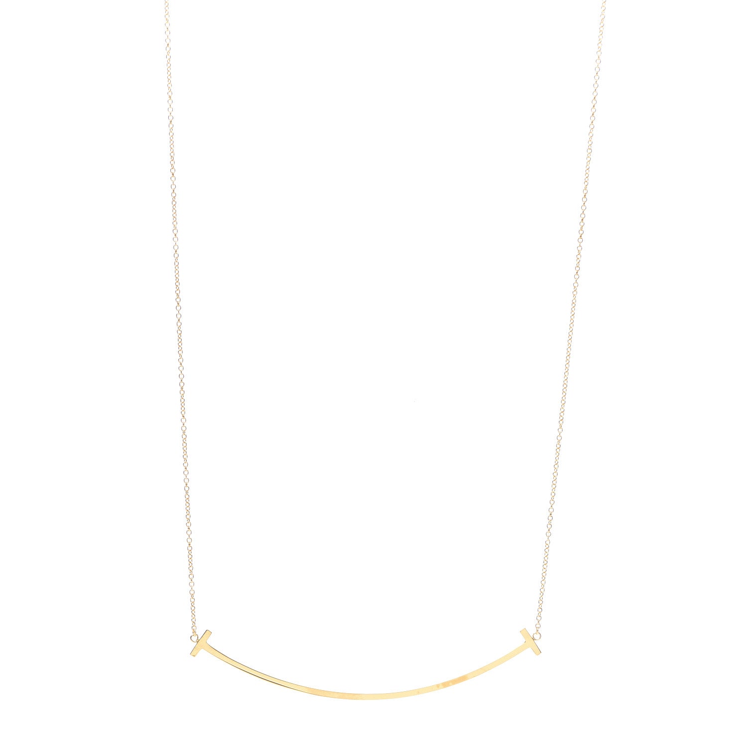 Tiffany 18K Yellow Gold Large T Smile Pendant Necklace 1 of 6