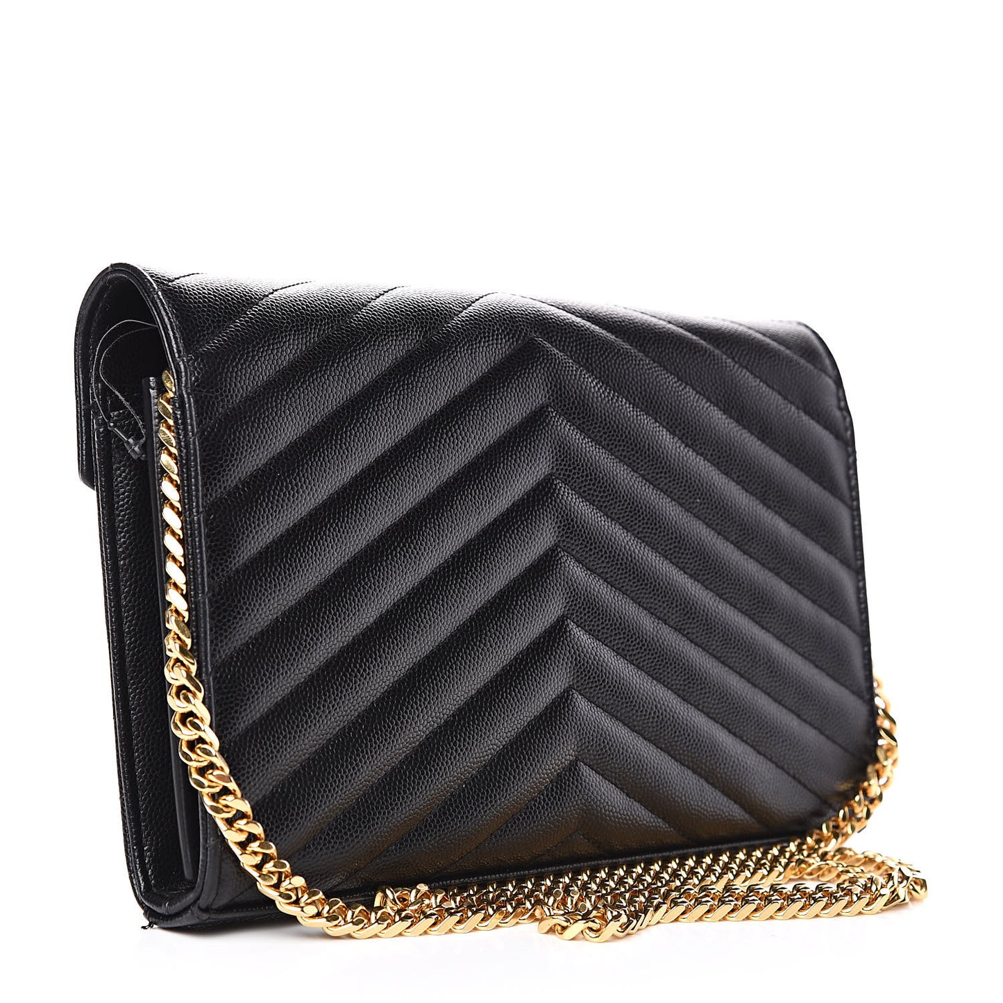 Grain De Poudre Matelasse Chevron Monogram Chain Wallet Black