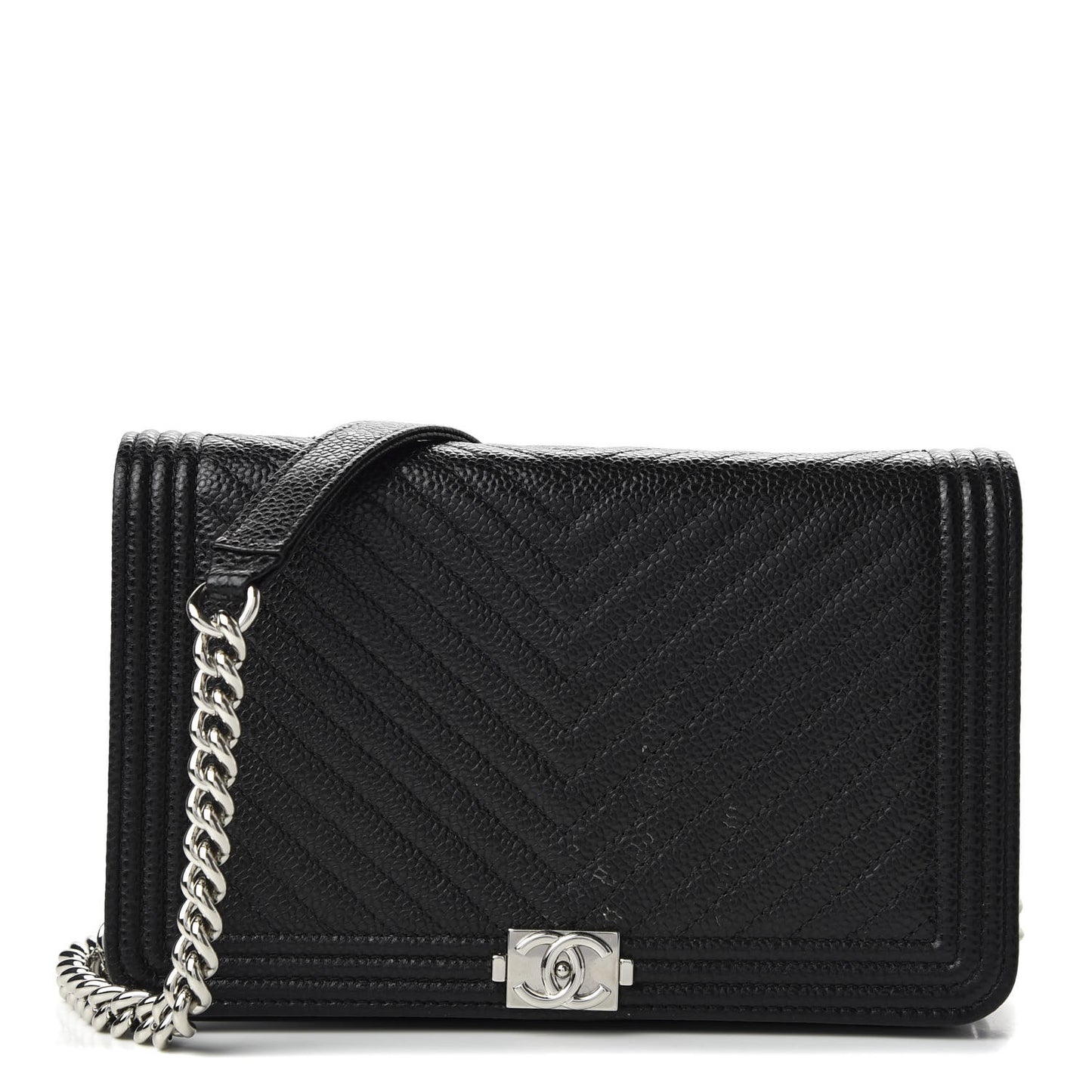 Caviar Chevron Quilted Boy Wallet On Chain WOC Black