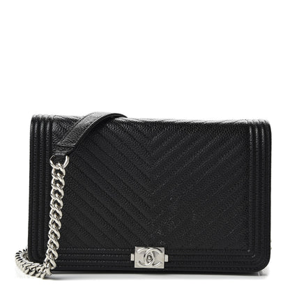 Chanel Caviar Chevron Quilted Boy Wallet On Chain WOC Black 1 of 10