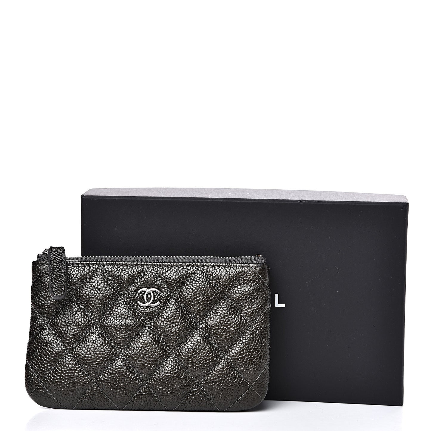 Caviar Quilted Small Cosmetic Case Dark Charcoal