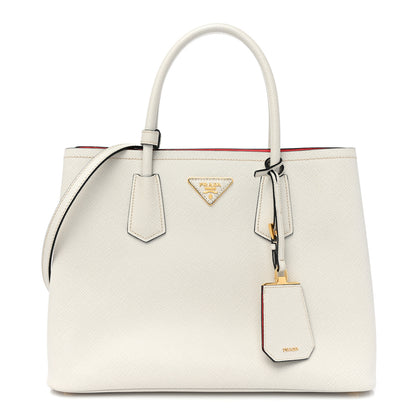 Prada Saffiano Cuir Small Double Bag Talco Fuoco 1 of 10