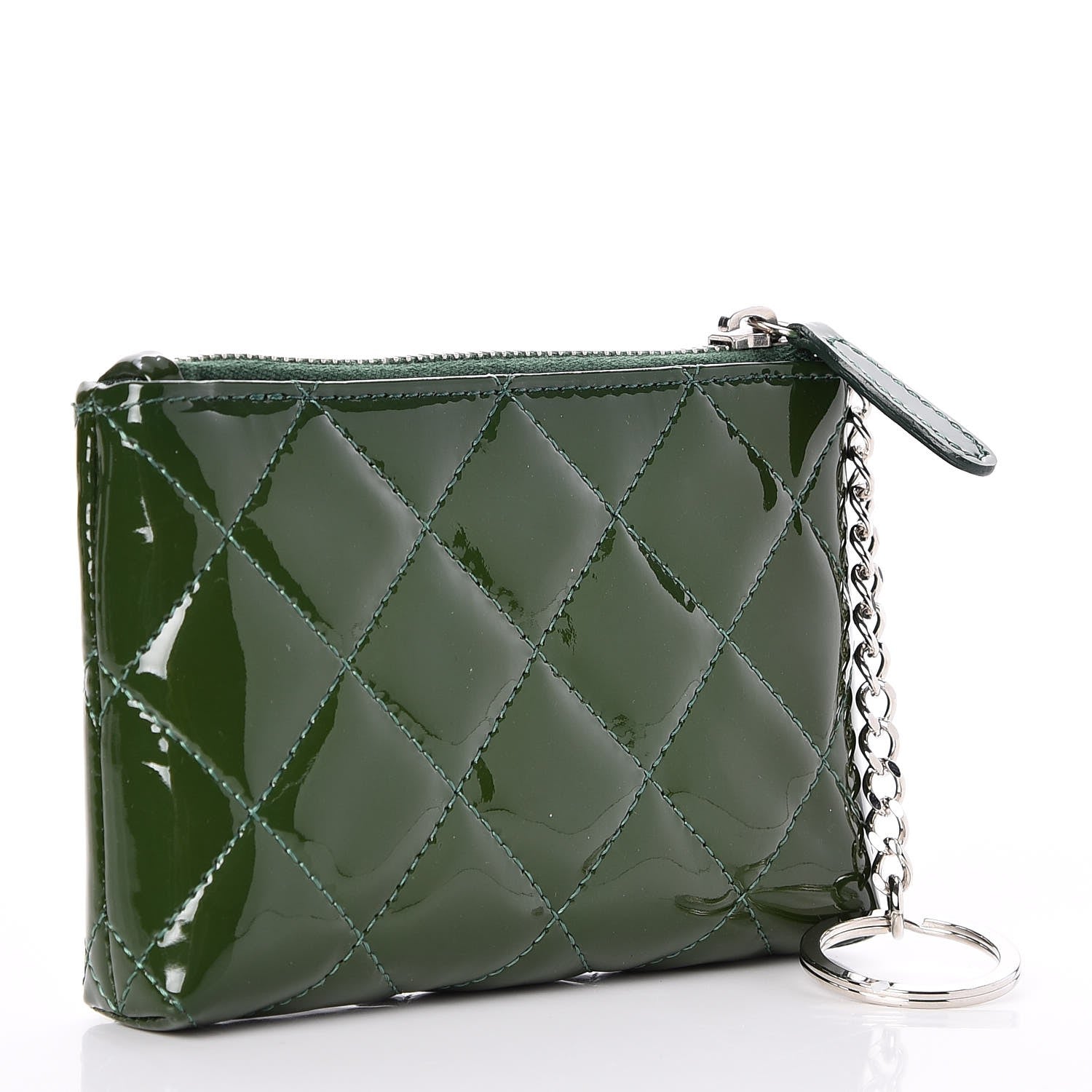 Chanel Patent Quilted Key Holder Case Green 3 of 7