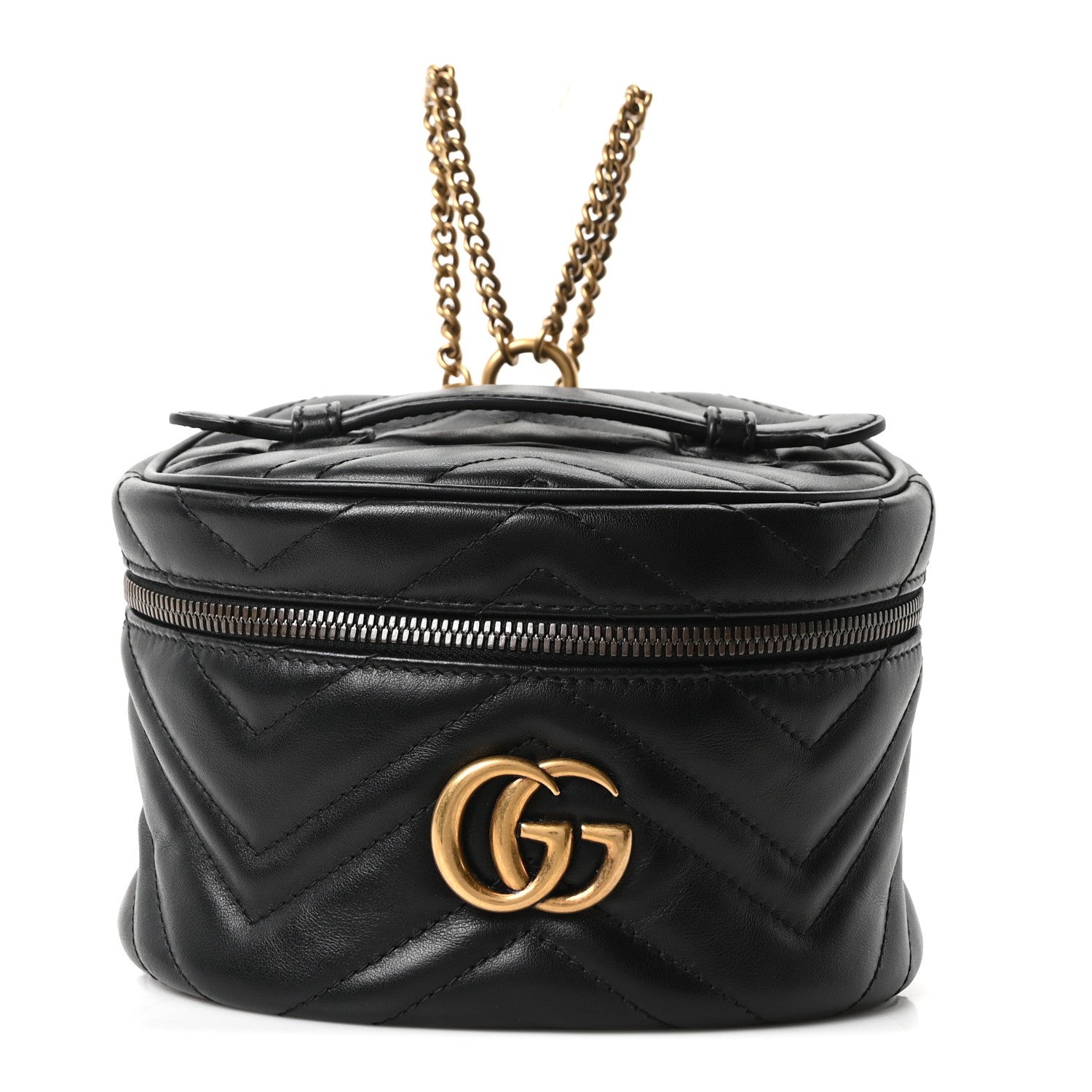 Gucci Calfskin Matelasse Mini GG Marmont Round Backpack Black 1 of 9