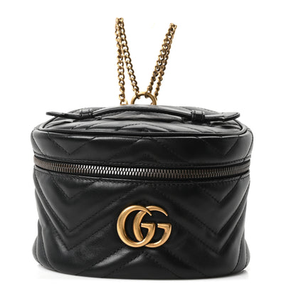 Gucci Calfskin Matelasse Mini GG Marmont Round Backpack Black 1 of 9