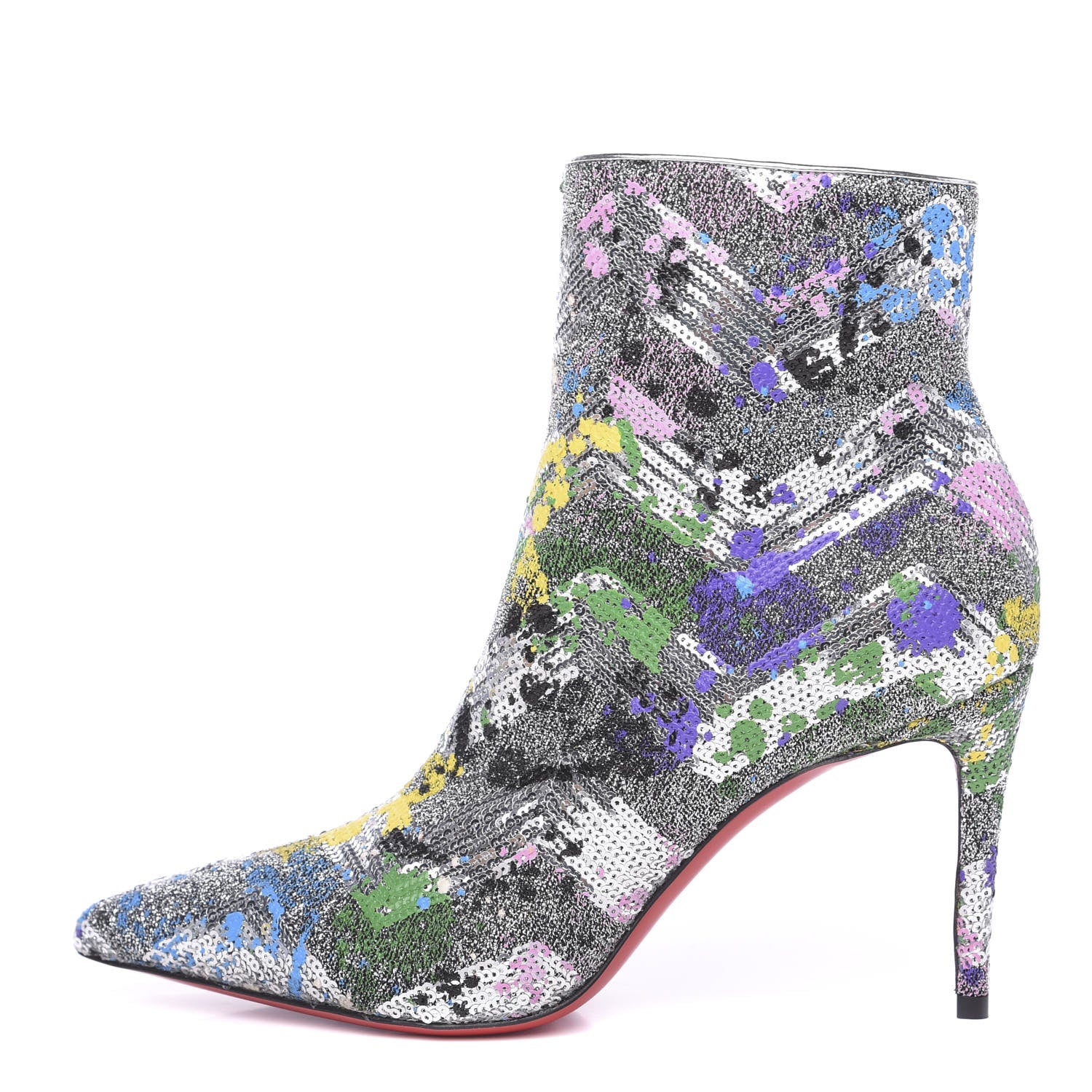 Christian Louboutin Paillette Splash So Kate Booty 85 Ankle Boots 37.5 Silver Multicolor 1 of 8