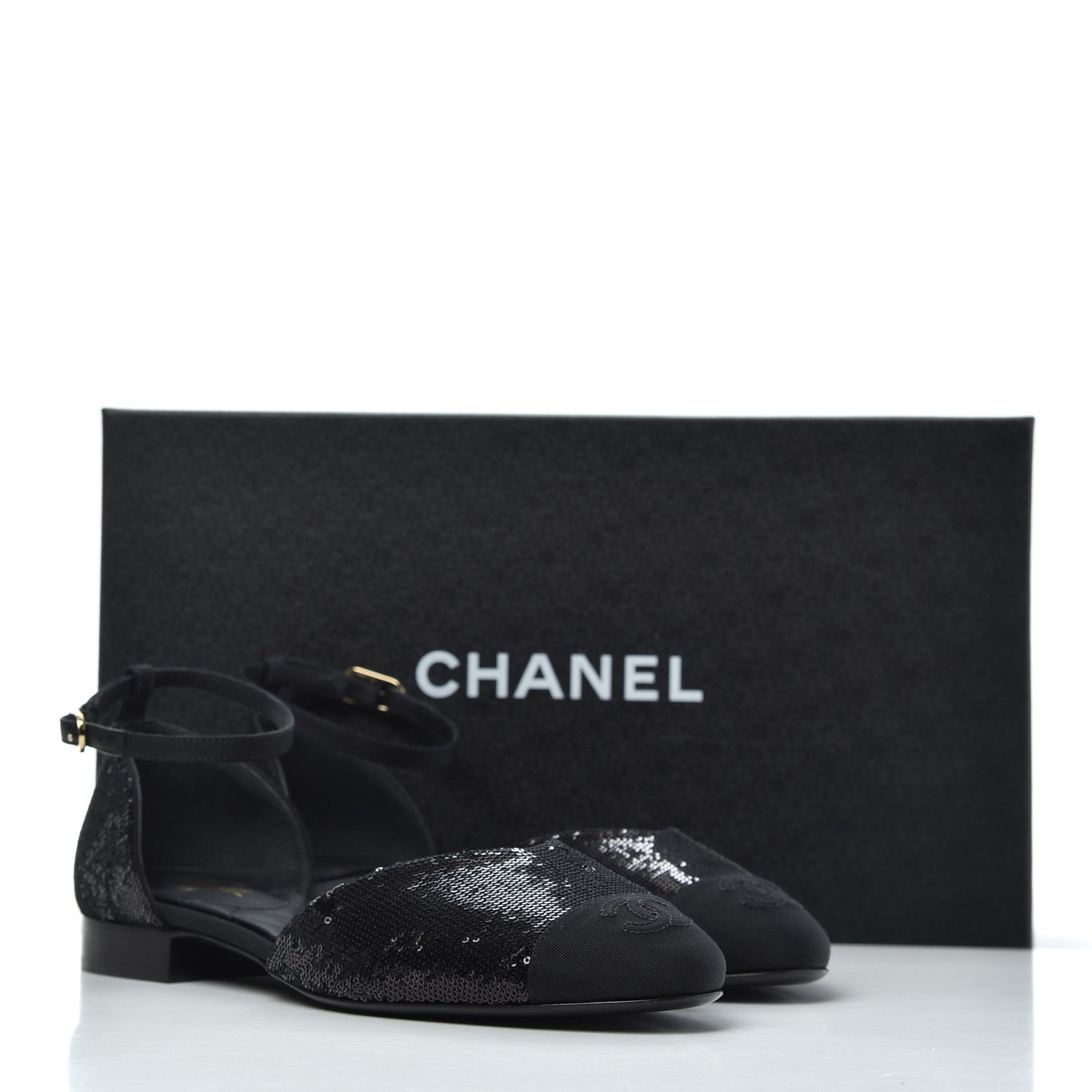 Chanel Sequin Grosgrain Cap Toe CC Ankle Strap Sandals 38 Black 9 of 9