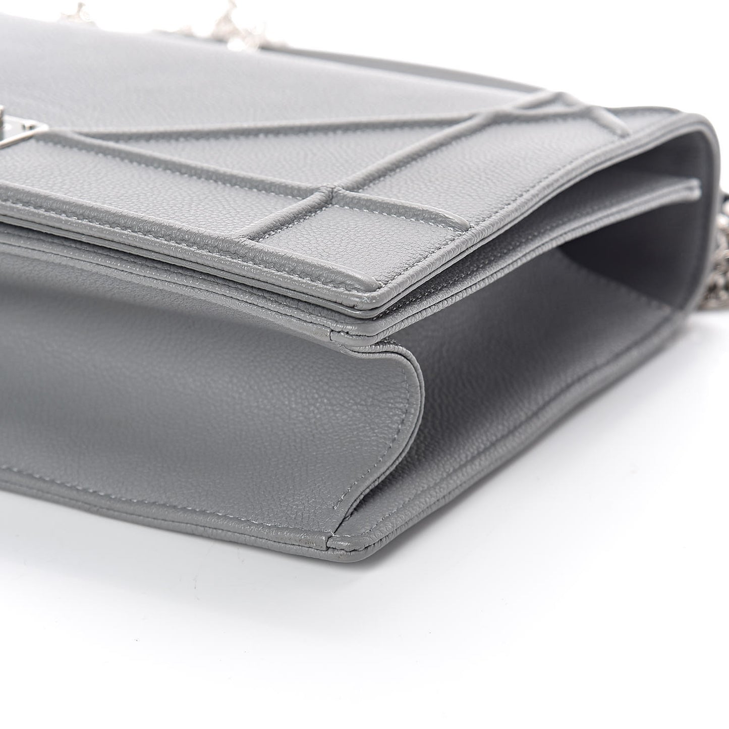 Grained Calfskin Large Diorama Flap Bag Grey