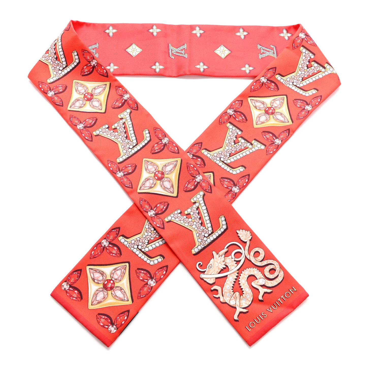Silk Monogram Precious Dragon Bandeau Rouge