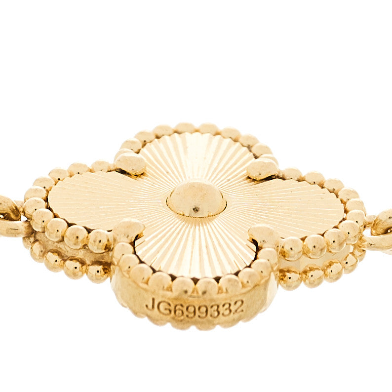 18K Yellow Gold Diamond 5 Motifs Guilloche Vintage Alhambra Bracelet
