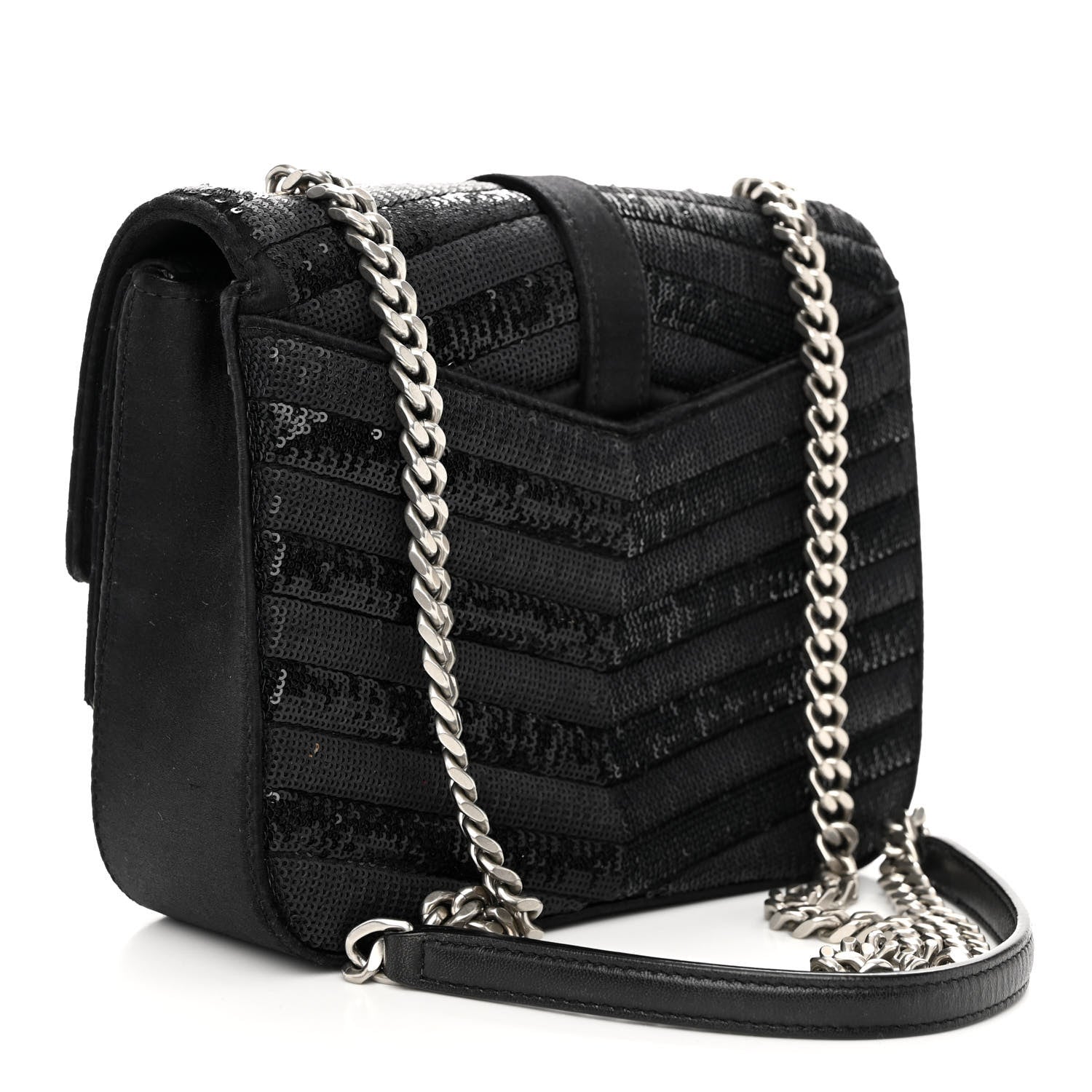 Saint Laurent Sequin Matelasse Chevron Monogram Small Sulpice Black 3 of 11