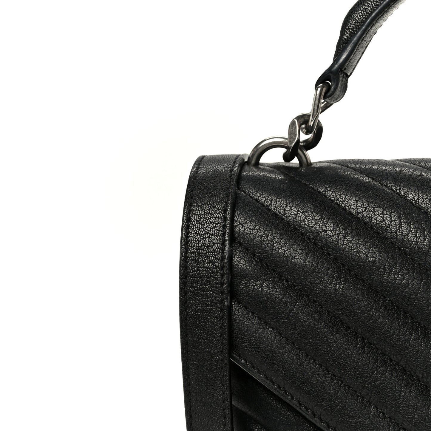 Sheepskin Matelasse Chevron Monogram Monochrome Medium College Bag Black