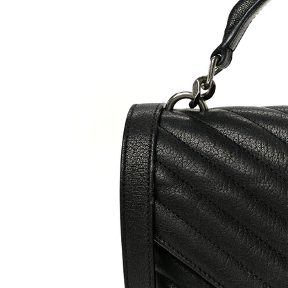 Saint Laurent Sheepskin Matelasse Chevron Monogram Monochrome Medium College Bag Black 11 of 11
