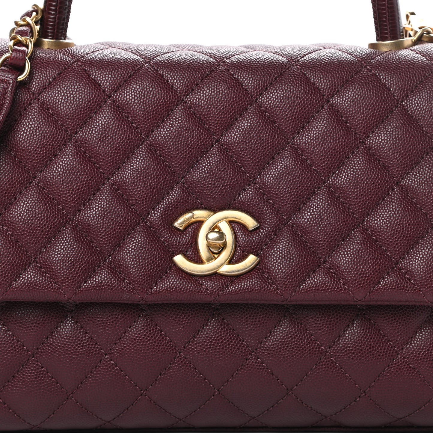 Caviar Lizard Embossed Quilted Small Coco Handle Flap Burgundy