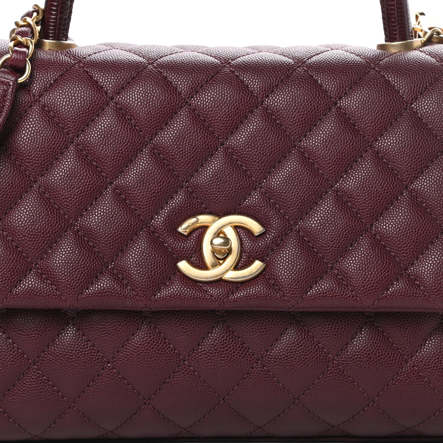 Chanel Caviar Lizard Embossed Quilted Small Coco Handle Flap Burgundy 8 of 11