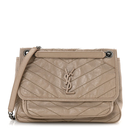 Saint Laurent Crinkled Calfskin Matelasse Monogram Medium Niki Chain Satchel Gold Sand 1 of 15