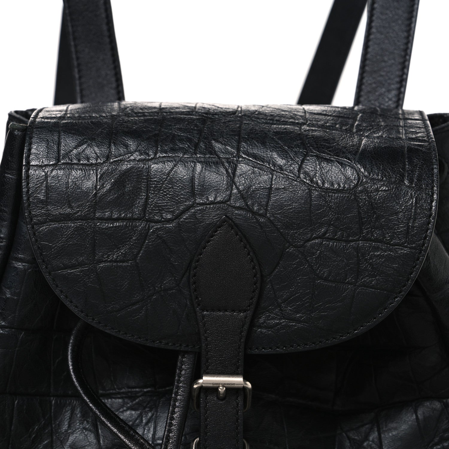 Saint Laurent Crocodile Embossed Lambskin Festival Backpack Black 8 of 10