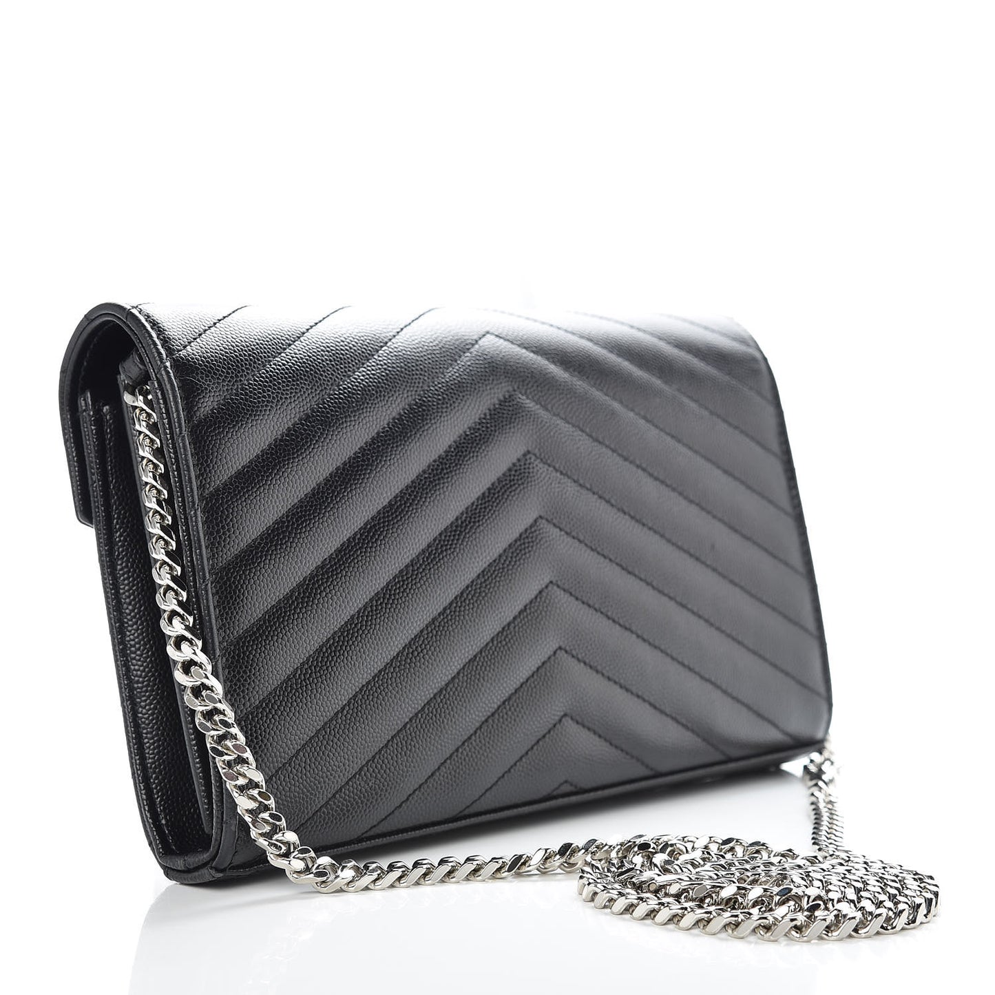 Grain De Poudre Matelasse Chevron Monogram Chain Wallet Black