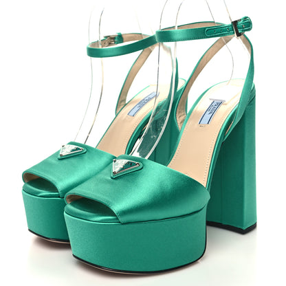 Prada Satin Metal Triangle Logo Ankle Strap 40/135mm Platform Sandals 38 Assenzio 3 of 9