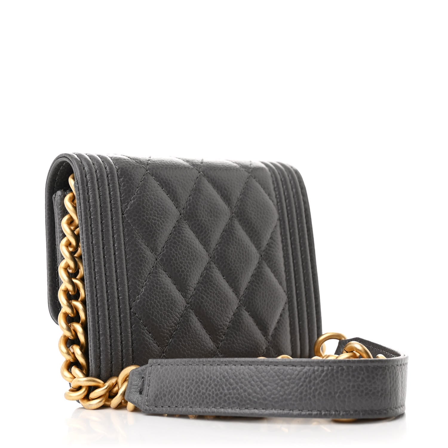 Chanel Caviar Quilted Boy Card Holder On Chain Grey 3 of 12