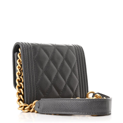 Chanel Caviar Quilted Boy Card Holder On Chain Grey 3 of 12