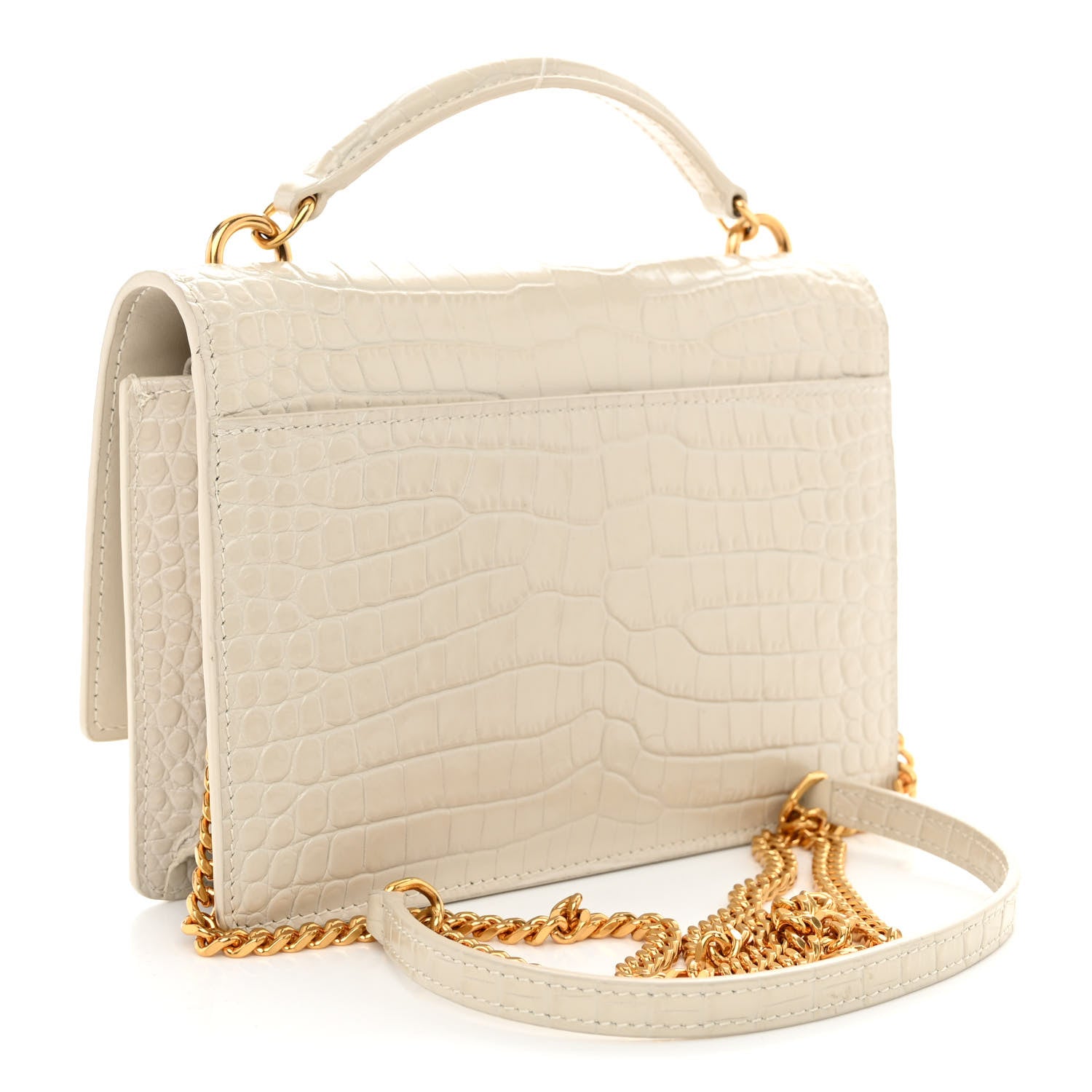 Saint Laurent Calfskin Crocodile Embossed Monogram Sunset Chain Wallet Blanc Vintage 3 of 10