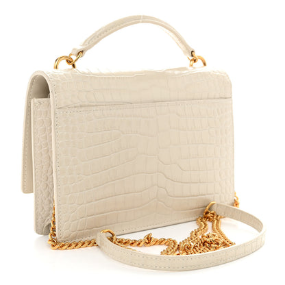 Saint Laurent Calfskin Crocodile Embossed Monogram Sunset Chain Wallet Blanc Vintage 3 of 10