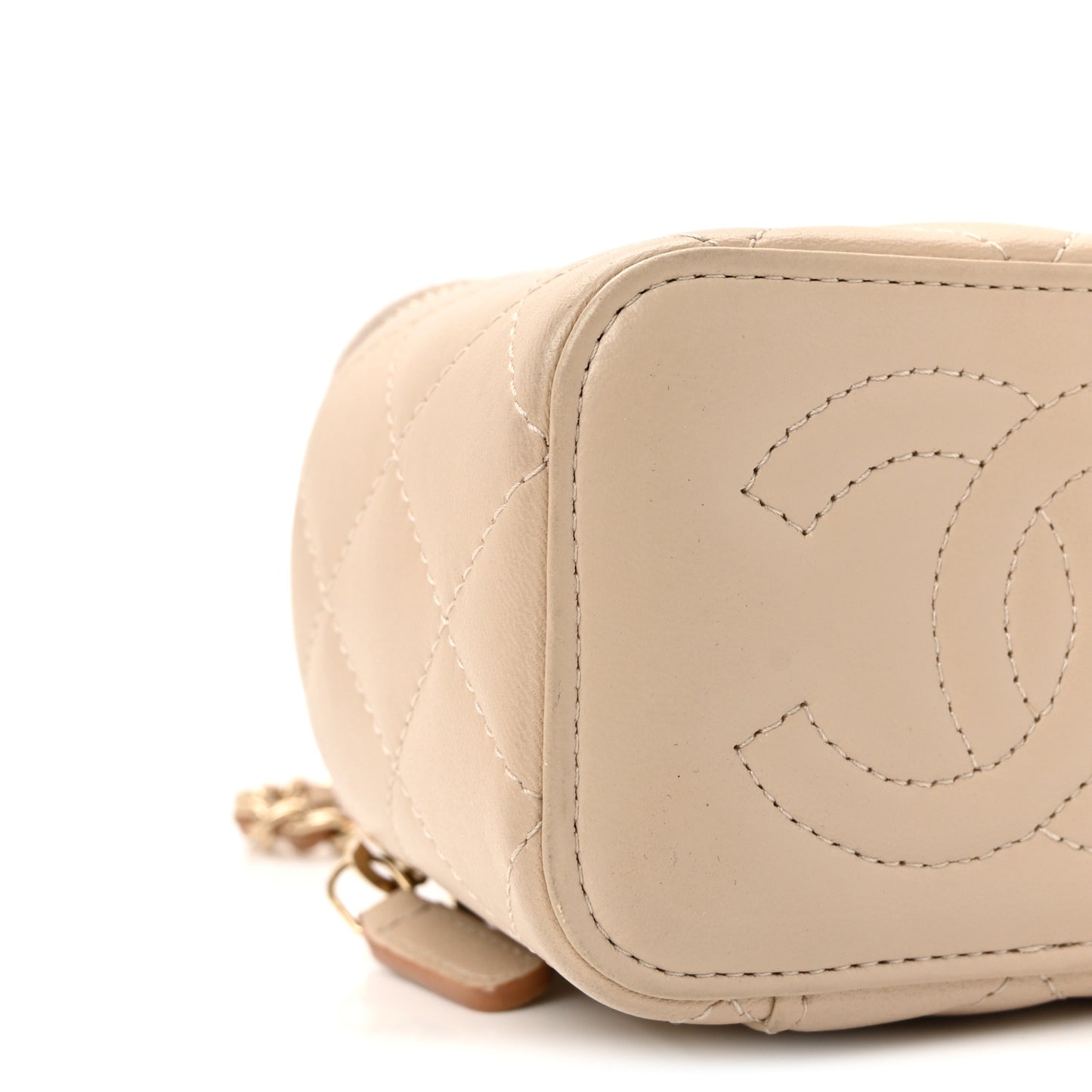 Lambskin Quilted Top Handle Mini Vanity Case With Chain Beige